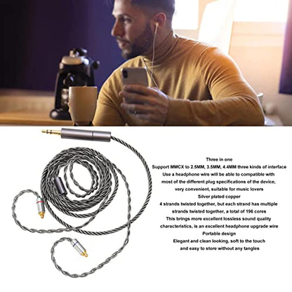 Earphone Cable for IE300 IE600 IE900 SE425 UE900 T100 W40, Upgraded Earphone Cable, 4-Core Pure Copper Silver-Plated Replacement Earphone Cable with Interchangeable 2.5mm/3.5mm/4.4mm Plug