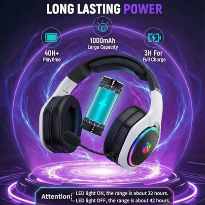 Tatybo Wireless Gaming Headset for PS5, Dual Mode, Low Latency, Black White | 7.1 Surround Sound, Bluetooth+2.4GHz Dual Mode, Noise-Canceling Mic for FPS Battle Royale, 40Hrs for Switch, Mobile, Laptop - color: Black White