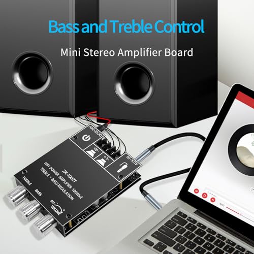 ZK-1002T 100W+100W Bluetooth Amplifier Board with Treble and Bass Control, 2.0 Channel Stereo Audio Mini Power Amplifier Board, TPA3116D2 Chip DC 9-24V, BT and AUX Inputs for DIY Wireless Speakers - size: Small