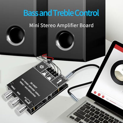 ZK-1002T 100W+100W Bluetooth Amplifier Board with Treble and Bass Control, 2.0 Channel Stereo Audio Mini Power Amplifier Board, TPA3116D2 Chip DC 9-24V, BT and AUX Inputs for DIY Wireless Speakers - size: Small