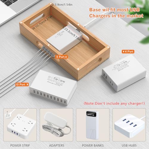 Pezin & Hulin Bamboo Charging Station with 5 Cables-Natural Bamboo | Wood Desktop Docking with Watch Holder for Phone, Tablet & Watch – Charge 7 Devices at Once, 5 Cables Included (No Adapter) - color: Dock Stand +Cables