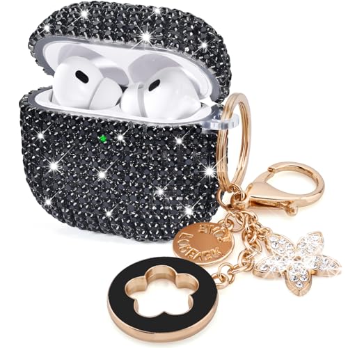 VISOOM Bling Airpods Pro 2nd Generation Case - AirPods Pro 2 Case Cover with Lanyard Women 2024 Crystal iPod Pro 2 Wireless Charging Case Keychain for Apple Airpod Gen Pro 2 (Black) - color: J-Black, size: Airpod Pro 1/2(19/22/23)