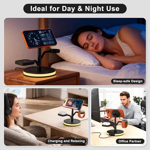 Wireless Charger, 3 in 1 Magnetic Charging Station for Apple Device | Fast Charging Tree-Shaped Stand with 20W Adapter, Qi-Certified Charger for iPhone 12-17 Series, Apple Watch, AirPods