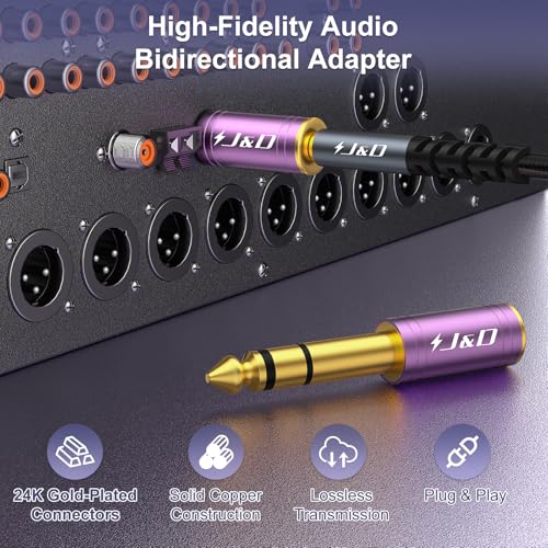 J&D 5-Pack 1/4 to 1/8 Headphone Adapter, 6.35 mm to 3.5 mm Stereo TRS Male to Female, Gold-Plated 3.5mm Plug Jack Connector for Guitar, Amp, Keyboard, Bass, Purple - color: Purple