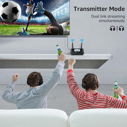 1Mii B03+ Bluetooth 5.3 Transmitter Receiver for TV Home Stereo | LCD Screen, aptX Adaptive/Low Latency/HD, Dual Link, Wireless Audio Adapter with Optical/RCA/3.5mm AUX, Soundbar Passthrough