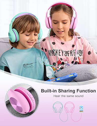 Nabevi Kids Headphones with Microphone, Over-Ear Headphones for Kids with Sharing Function, 85dB/94dB Safe Volume Limit, Wired Headphone for Children, Kid Headset for School, Study, Travel, Pink - color: Pink