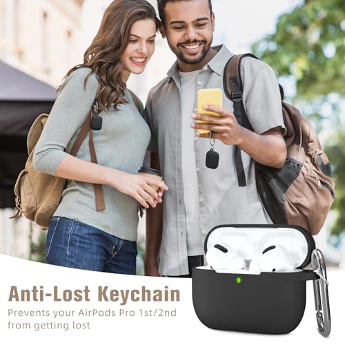 Hamile Compatible with AirPods Pro Case Protective Silicone Airpod Case Shockproof Cover Skin for Apple Airpod Pro 2019 Charging Case, with Keychain, Black - color: Black