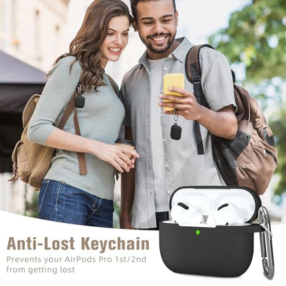 Hamile Compatible with AirPods Pro Case Protective Silicone Airpod Case Shockproof Cover Skin for Apple Airpod Pro 2019 Charging Case, with Keychain, Black - color: Black