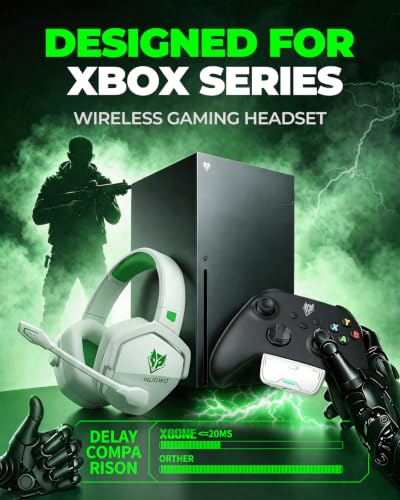NUBWO Wireless Gaming Headset for Xbox Series X/S & Xbox One, 100Hr Battery Life, 3-in-1 Ultra-Low Latency 2.4GHz Dongle/Bluetooth 5.3/3.5mm Wired Gaming Headphones for PS5, PC - color: XBOX-White green