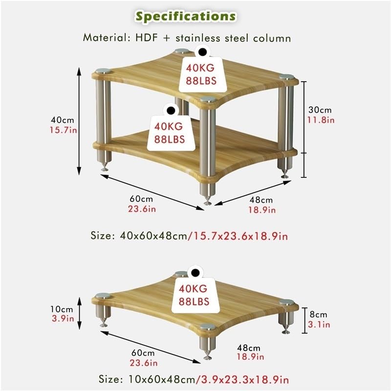 Modern HiFi Audio Rack, Stainless Steel Media Stand W/Feet，1/2/3/4 Layer Stereo Components Cabinet ，Heavy Duty Audio Component Rack，Black/White/Wood/Teak(Teak,H-40cm/15.7in) - color: Teak, size: H-40cm/15.7in