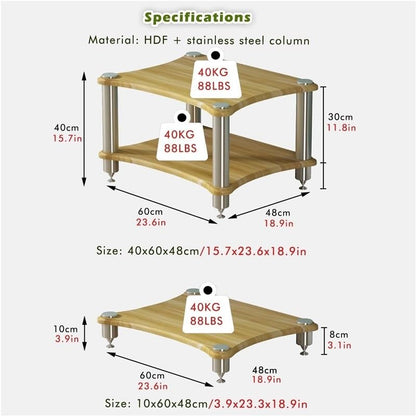 Modern HiFi Audio Rack, Stainless Steel Media Stand W/Feet，1/2/3/4 Layer Stereo Components Cabinet ，Heavy Duty Audio Component Rack，Black/White/Wood/Teak(Teak,H-40cm/15.7in) - color: Teak, size: H-40cm/15.7in