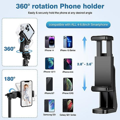 70" Phone Tripod with Remote & Holder, Portable Cell Phone Stand, Selfie Stick for Video Recording, Compatible with iPhone 14/13 Pro Max/Android/Camera - size: 70 inch
