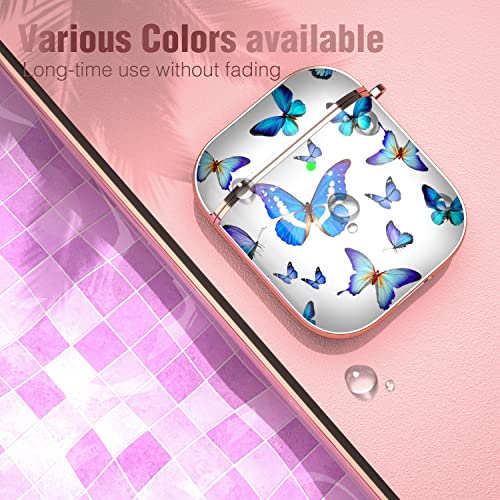 Maxjoy for AirPods Case, Cute AirPod Case Protective Hard AirPod 2 Gen Cover for Women Men with Keychain for AirPods 2nd 1st Generation Charging Cover 2&1, Blue Butterfly - color: Blue + White