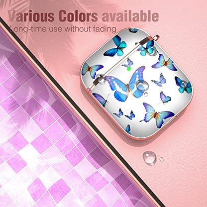 Maxjoy for AirPods Case, Cute AirPod Case Protective Hard AirPod 2 Gen Cover for Women Men with Keychain for AirPods 2nd 1st Generation Charging Cover 2&1, Blue Butterfly - color: Blue + White