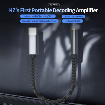Portable DAC Decoding Amplifier KZ AM01, Female 3.5mm to Type C Amplifier Adapter Cable for KZ HiFi Headphone Earphone Earbud