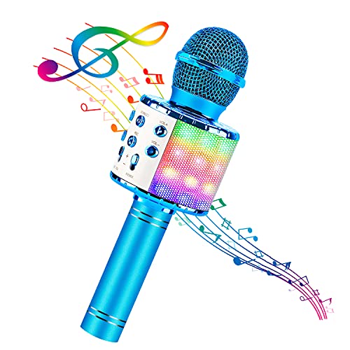 BlueFire 4 in 1 Karaoke Wireless Microphone with LED Lights, Portable Microphone for Kids, Great Toys for Kids, Girls, Boys and Adults (Blue) - color: Blue