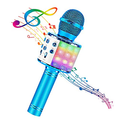 BlueFire 4 in 1 Karaoke Wireless Microphone with LED Lights, Portable Microphone for Kids, Great Toys for Kids, Girls, Boys and Adults (Blue) - color: Blue