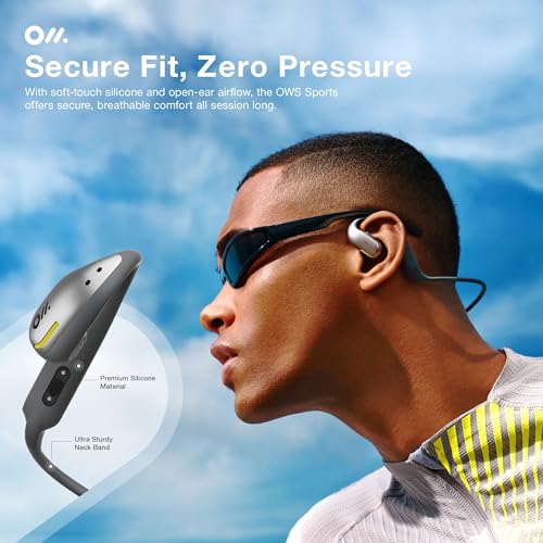 Oladance OWS Sports True Wireless Open-Ear Headphones, IPX8, 15H Playtime | Multi-Point Connectivity, Bluetooth 5.3, Durable Neckband, Virtual Bass 2.0, Liquid Silicone, Amplifier Chip - color: Silver