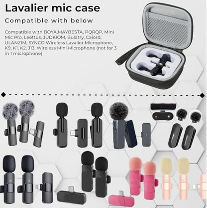 Portabe Wireless Mic Case Lav Mic Bag Audio Gear Travel Case for PQRQP/BOYA/MAYBESTA/Mini Mic Pro/Leettus/JUDKIOM/Bulatry/Caiord/SYNCO/MOVO Wireless Lav Microphone Lapel Mic Clip on Lapel Mic