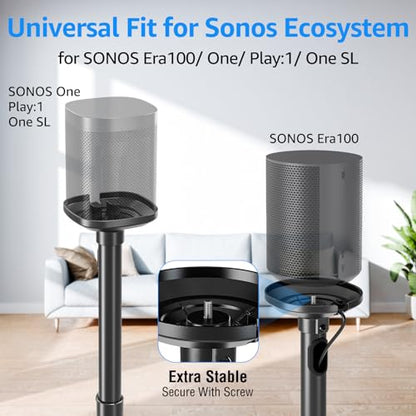 MOUNTUP Speaker Stands for Sonos Era 100, Sonos One, One SL, Play:1, Height Adjustable 35"-43" Floor Standing Speaker Stands Pair with Cable Management, Ear Level Surround Sound, 11lbs Loading, MU9146