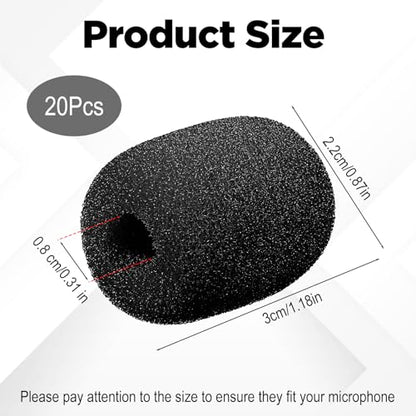 20 Pc Microphone Covers Foam, Headset Mic Foam Cover Mic Windscreen | Mic Cover for Noise Reducing Foam Protection Studio Recording Accessories Lapel and Lavalier Microphones