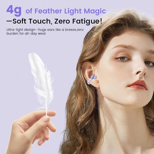 Clip on Earbuds,Open Ear Earbuds Wireless Bluetooth 5.4, Lightweight Open Ear Headphones with Mic 60H Battery,Waterproof, for Sports, Running, Small Ears & Glasses Wearers,Workouts - color: Purple
