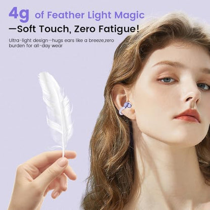 Clip on Earbuds,Open Ear Earbuds Wireless Bluetooth 5.4, Lightweight Open Ear Headphones with Mic 60H Battery,Waterproof, for Sports, Running, Small Ears & Glasses Wearers,Workouts - color: Purple