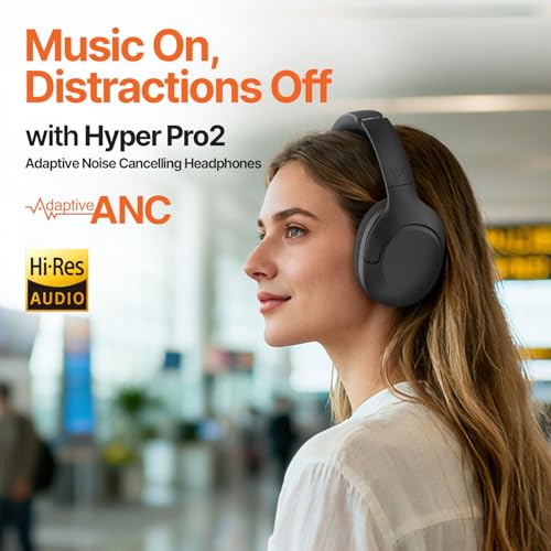 VOKALEN Hyper Pro 2 Bluetooth Headphones Over Ear, Hi-Res Audio, Adaptive Noise Cancelling, 60H Playtime, DEEP360 Spatial Sound, Comfort Mesh Ear Cushions, Deep Bass, Custom EQ (Pro 2, Black) - color: Black, style: Pro 2