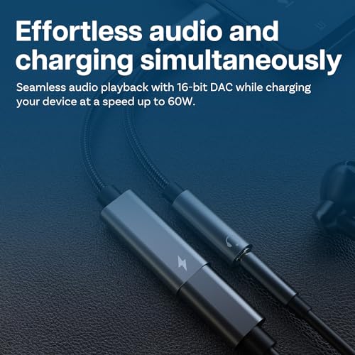 MMOBIEL USB C to 3.5mm Splitter Headphone and Charger 2-in-1 Aux Adapter 60W Fast Charging and 16-Bit Audio – Mic and Headset Support – Compatible with iPhone 17 16 15, iPad Pro/Air, Galaxy S26–S21 - size: 16 Bit