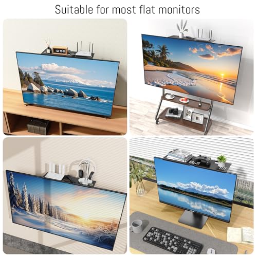 CABTE Adjustable Steel TV Top Shelf for Soundbar, Floating TV Stand | Universal Monitor Shelf, Game Console, Cable Box, Router Shelves (16.93x4.72inch Steel) - style: 16.93x4.72inch Steel
