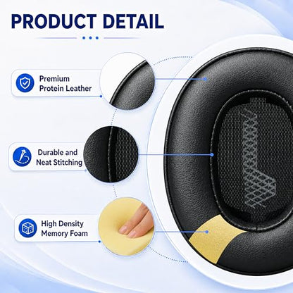 Replacement Ear Pads for JBL Live 500BT/Live 500 BT Headphone, Extra Thick Cushions, Ear Cups Cover, Soft Leather＆Memory Foam Headset Earpads (Black) - color: Black