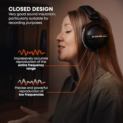 beyerdynamic DT 770 Pro (80 Ohm), Closed-Back Studio Headphones, Black - color: Black with Grey, size: 80 OHM
