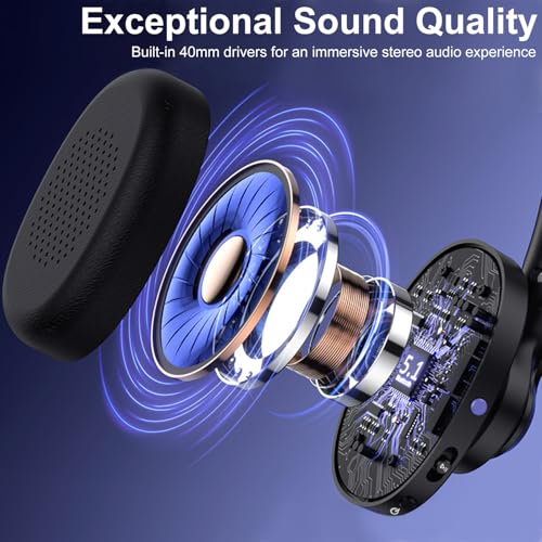 Wireless Bluetooth Headset with CVC8.0 Noise-Cancelling Mic for Work | Microphone Mute, Class 1 V5.1 Bluetooth Headphone for Ms Teams Zoom Home Office Computer Cell Phone Laptop, 30H+ Talking Time