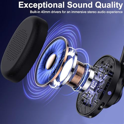 Wireless Bluetooth Headset with CVC8.0 Noise-Cancelling Mic for Work | Microphone Mute, Class 1 V5.1 Bluetooth Headphone for Ms Teams Zoom Home Office Computer Cell Phone Laptop, 30H+ Talking Time