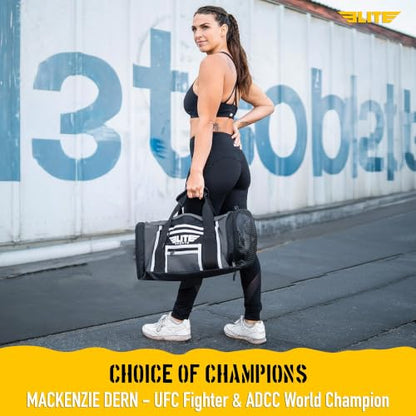 Elite Sports Boxing Gym Duffle Bag for MMA, BJJ, Jiu Jitsu gear,Duffel Athletic Gym Boxing Bag - color: Gray