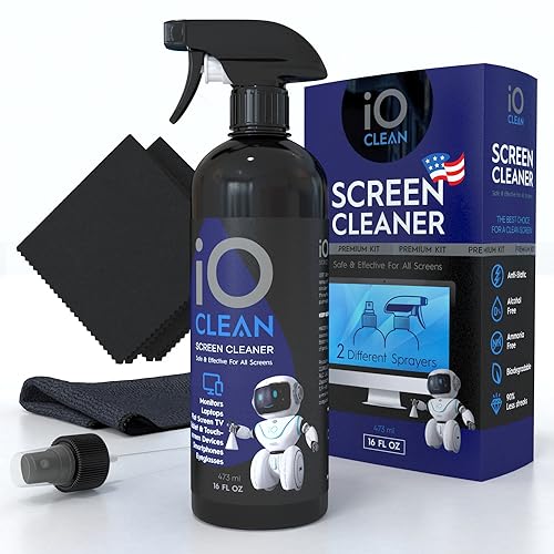 Screen Cleaner Spray (16oz - 473ml) – Large Cleaning Kit | for LCD LED OLED TV Smartphone, iPad, Laptop, Touchscreen, Computer Monitor, Electronic Devices 3 Cloths and 2 Nozzles - size: 16 Fl Oz + 3 Cloths