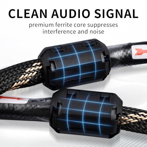 9 AWG 2-Pack Speaker Cable with 2 Banana Plugs to 4 Spades Per Cable | 99.99% OFC Core, 24K Gold-Plated Plugs, Ferrite Cores, Speaker Wire with Connectors for Amplifiers, Home Theater, 4.92ft/1.5m - size: 9.84ft/3m