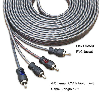 RECOIL RCI417 17ft 4 Channel RCA Audio Cable Twisted Pair Noise Reduction | 100% Oxygen Free Copper - style: 17ft 4-Channel RCA