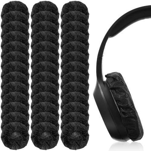 100Pcs Disposable Black Headphone Ear Covers, 11cm/4.3in Stretchable Non-Woven Sanitary Earpad Protectors, Ear Pads Covers Fits Most On-Ear and Over-Ear Headphones