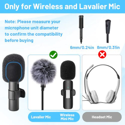 SHENLIU 9 Pcs Lavalier Microphone Windscreen Kit, 6 Pack Furry and Foam Mic Covers with 3 Pack 360° Rotatable Cable Clips, Universal Lapel Mic Accessories(for 2-4mm Round Wires)
