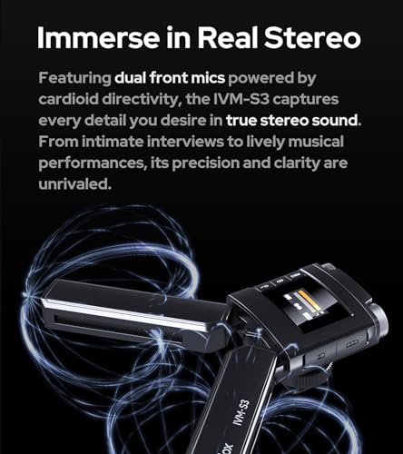 GODOX IVM-S3 Stereo On-Camera Microphone, Cold Shoe Mount Shotgun Cameras Microphone, Adjustable Pickup Range, Memory Card Slot for Cameras, Smart Devices