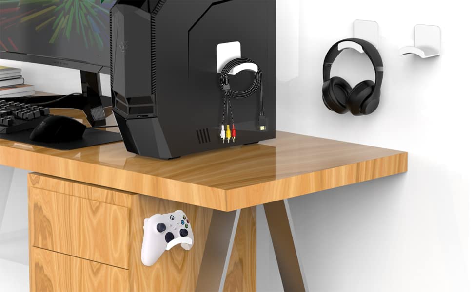 Headphone Hook for Desk, Headset & Controller Holder, White 2 Pcs | Space-saving headphone hanger and wall mount alternative, durable ABS with non-slip pad, supports up to 1 kg - color: White-2Pack