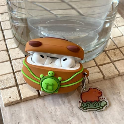Wireless Charging Earphone Case Compatible with Airpods Pro/Pro2, Cute Animal Kapibala Design Soft Silicone Full Body Protective Skin Cover, Kids Girls Women Cartoon Earbuds Accessories with Pendant - color: Kapibala B, size: Airpods Pro/Pro2