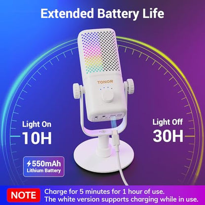 TONOR Gaming Microphone Compatible with Xbox, RGB Condenser Streaming Mic, Low Noise, Gain Control, One Tap Mute, Compatible with Capture Card, 200 cm/78inch Cable, Desktop Stand, White, TCX3 - color: White, style: Microphone