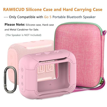 Protective Case for JBL Go 5 Portable Bluetooth Speaker | Accessories Hard Carrying Case and Silicone Cover with Metal Carabiner (Pink Case)