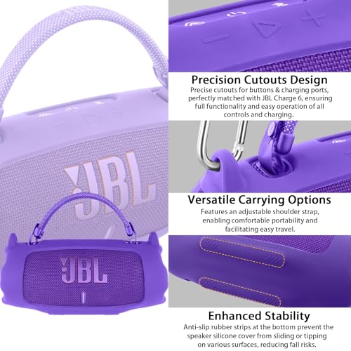 khanka Silicone Case for JBL Charge 6 Waterproof Speaker+Shoulder,Purple | EVA Hard Shell, Carabiner Clip Attachment, Travel-Ready Portable Storage, Impact Resistant Protection, Secure Custom Fit - color: Purple