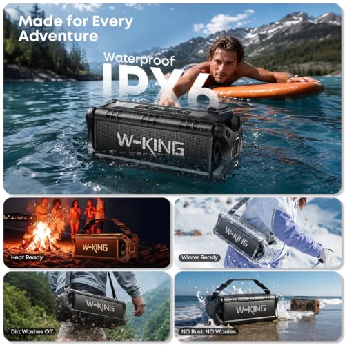 W-KING Bluetooth Speaker, 90W Max Loud IPX6 Waterproof Portable Speaker, 50W Deep Bass/Subwoofer *2/40H/EQ/TF/AUX, 105dB Large Boombox Outdoor Speakers Bluetooth Wireless for Party/Camping/Jobsite - color: ALL-BLACK