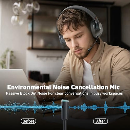 H300 Wireless Headphones with Microphone,Over Ear Bluetooth Headsets, Black | USB Dongle,One-Tap Mute, Environmental Noise Cancelling Retractable Mic for Work Office Call Center Laptop Computer