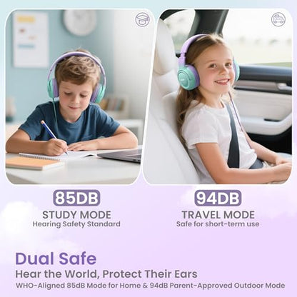 Acer Kids Headphones for School, 85-94dB Limiter, 3.5mm Jack, w/Mic HK03 | Foldable Wired Over Ear Headphones, for Toddler School/Travel/iPad/Tablet, Purple-Green Gradient - color: Green-Purple Gradient