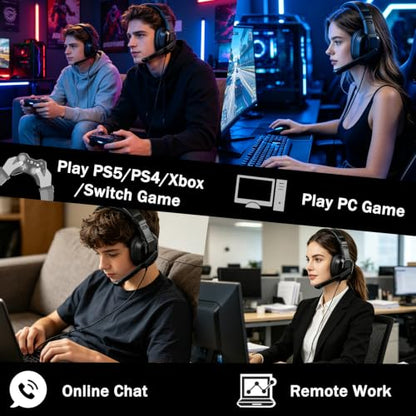 One Ear Gaming Headset with Mic (3.5mm) - Single Ear Headphone with To-shiba Speaker, Protein Earpads Braided Cable for PS5/PS4/Xbox/Switch/PC/iPad/Tablet/Remote Work/Office- with USB-C/USB-A Adapter - color: Black